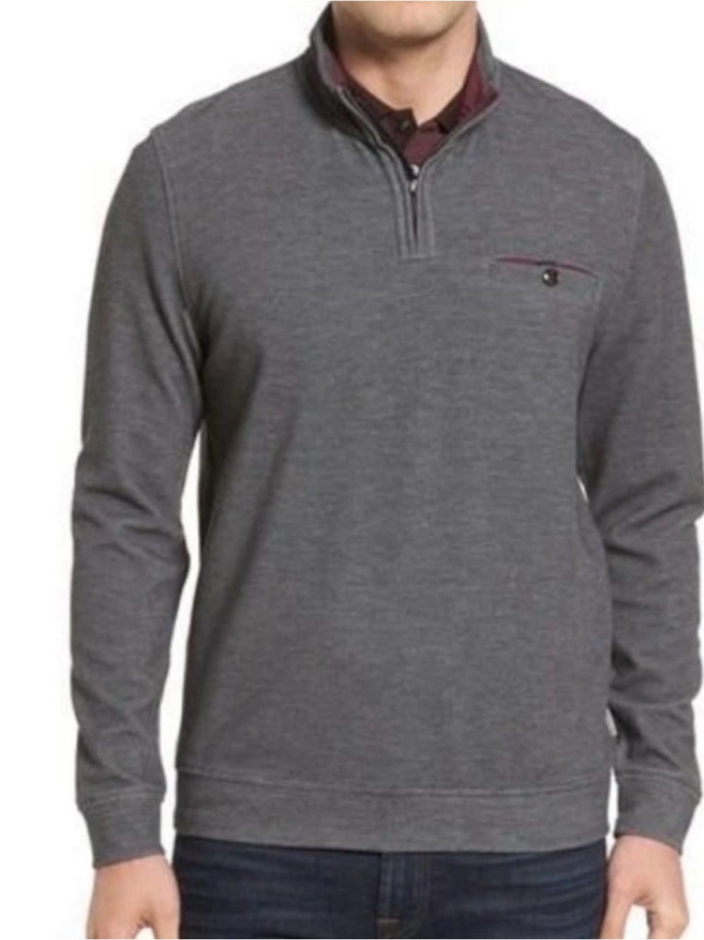 TED BAKER | Men's Gray Quarter-Zip Valerio Pullover Size Gray Sz. 4 or a Large